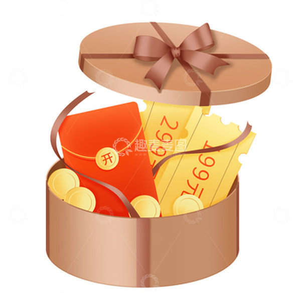 源文件下载【趣麦麦图】香槟色3D圆礼盒打开红包电商活动装饰元素