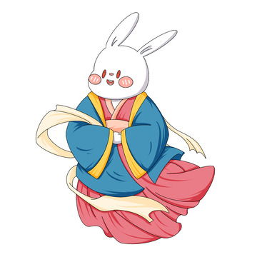 中秋汉服玉兔中秋节兔子手绘图