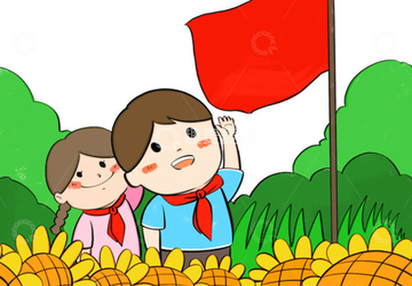 源文件下载【趣麦麦图】手抄报国庆少先队小孩敬礼向日葵手绘图