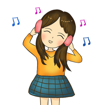 音乐耳机女孩听歌女生听音乐手绘元素