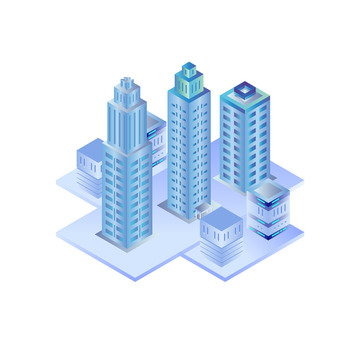 2.5D蓝色城市建筑