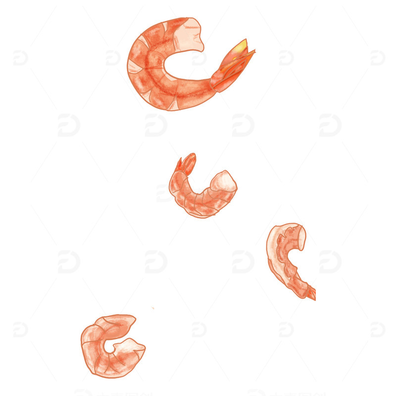 源文件下载【趣麦麦图】国潮海鲜美食鲜虾虾仁手绘素材
