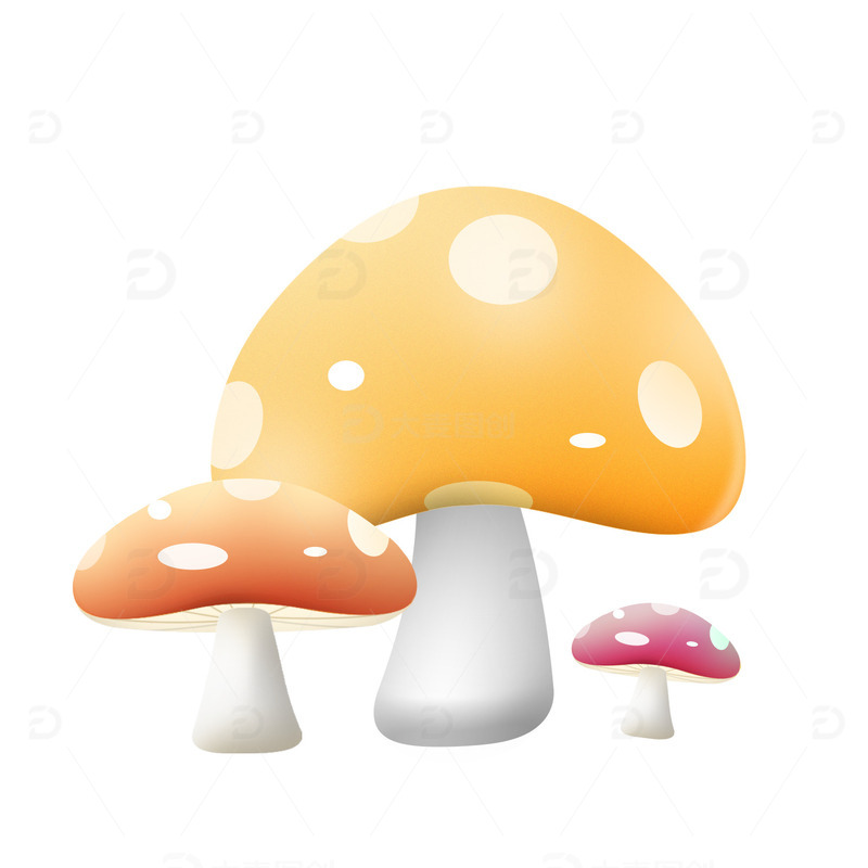 3D立体卡通蘑菇PSD