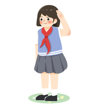 手绘国庆敬礼学生