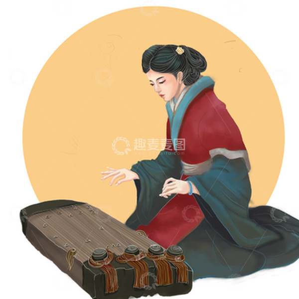 源文件下载【趣麦麦图】汉抚琴仕女图手绘