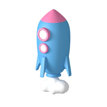 3d立体卡通可爱火箭烟雾图标素材