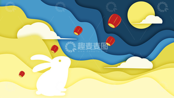 源文件下载【趣麦麦图】中秋简约剪纸风插画