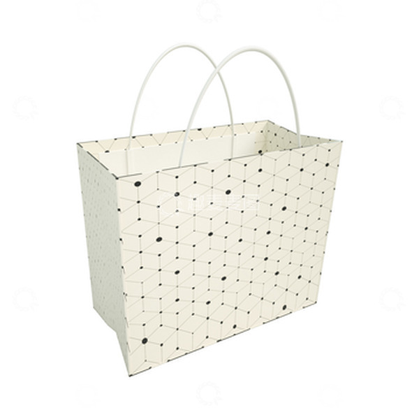 源文件下载【趣麦麦图】3D立体仿真白色格子手袋环保纸袋手提袋