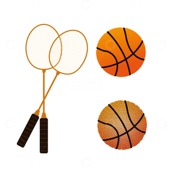 源文件下载【趣麦麦图】运动羽毛球拍篮球矢量图