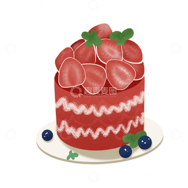 源文件下载【趣麦麦图】手绘插画草莓蛋糕度假小甜点
