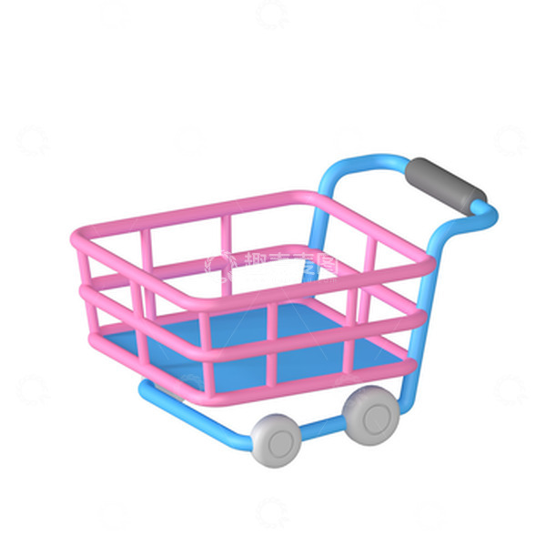 源文件下载【趣麦麦图】3d立体可爱蓝粉色简约购物车素材