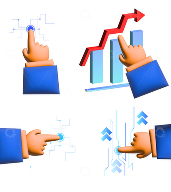 源文件下载【趣麦麦图】3D科技感箭头边框线条元素手指立体元素
