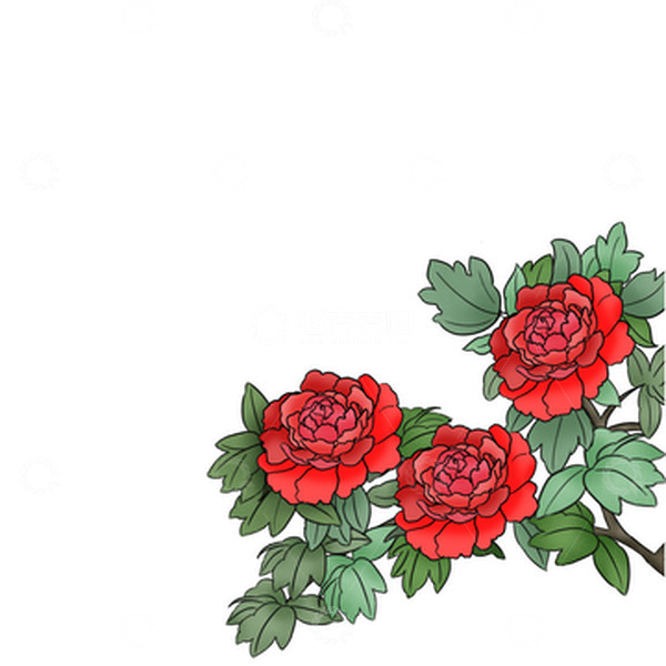源文件下载【趣麦麦图】红色牡丹手绘图