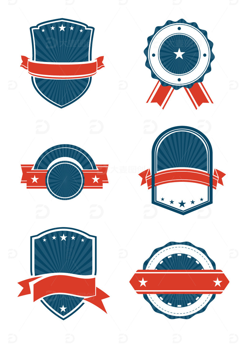 源文件下载【趣麦麦图】花环彩带徽章勋章奖牌班徽标签