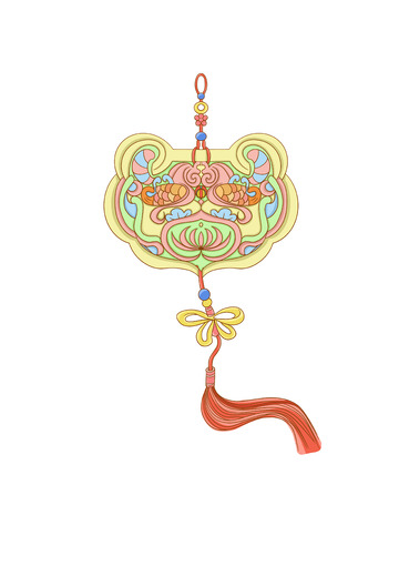 黄色清新古风双鱼莲花挂饰手绘图