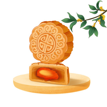 金色 月饼 中秋节桂花蛋黄元素