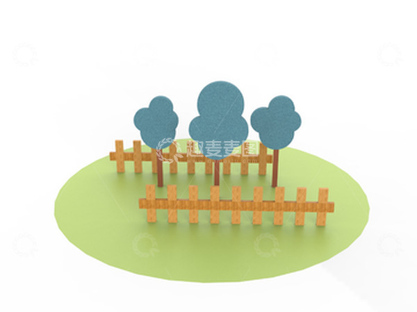 源文件下载【趣麦麦图】清新卡通3D立体小树篱笆