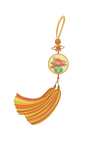 黄色清新古风牡丹对玉挂饰手绘图