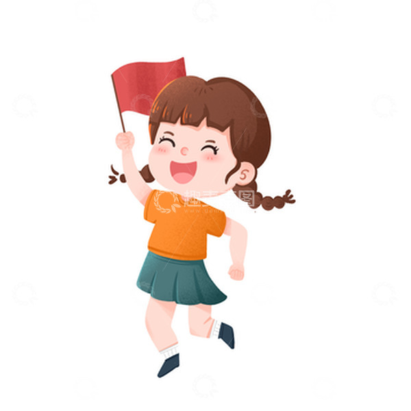 源文件下载【趣麦麦图】国庆节欢呼雀跃跳起的小女孩免抠元素