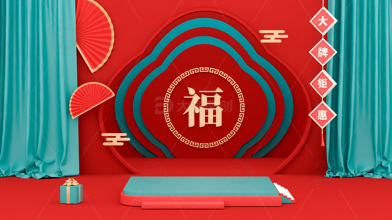 源文件下载【趣麦麦图】C4D国风传统立体舞台