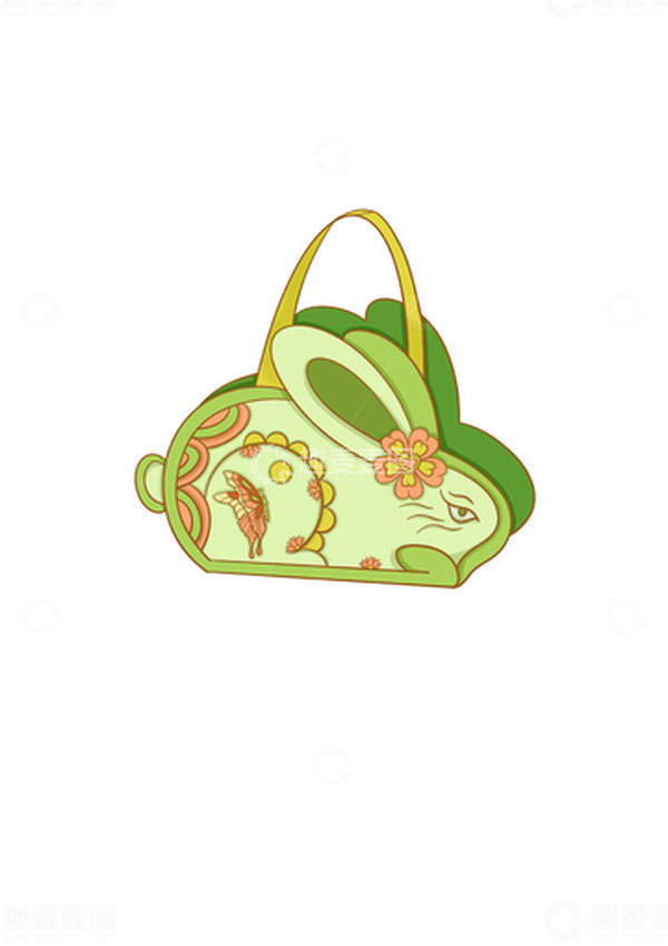 源文件下载【趣麦麦图】-绿色古风小清新兔子袋手绘图
