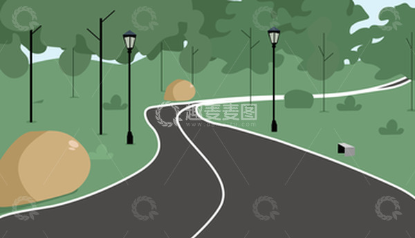 源文件下载【趣麦麦图】清新公园跑道风景插画
