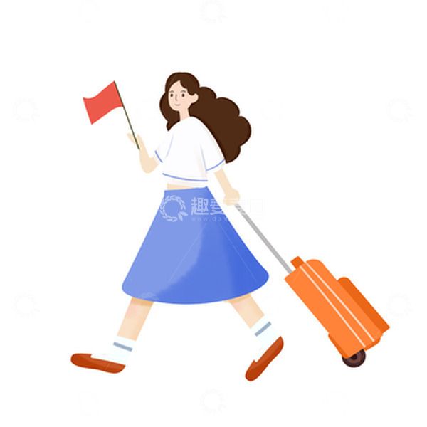 源文件下载【趣麦麦图】卡通风小姑娘国庆节节日拉着行李箱出游