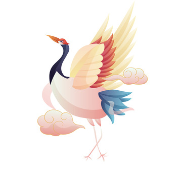 矢量手绘国潮风仙鹤渐变装饰元素