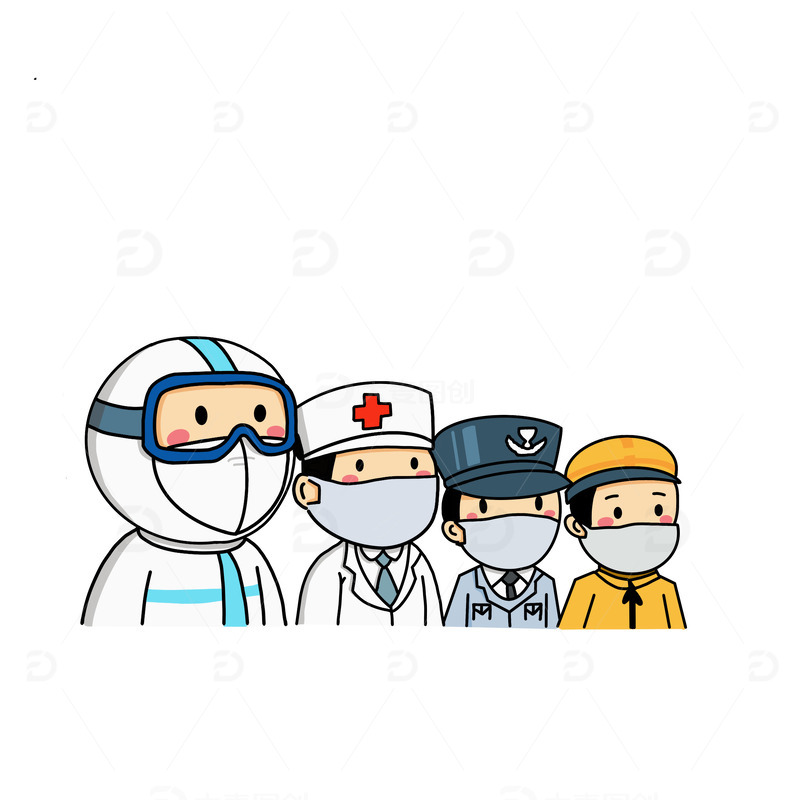 抗击疫情致敬一线工作者医护警察手绘元素