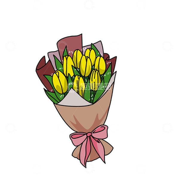 源文件下载【趣麦麦图】-黄色小清新康乃馨花束鲜花教师学生手绘元素