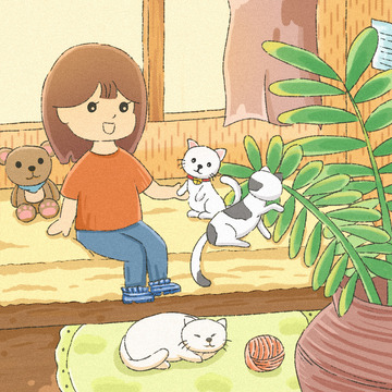 黄色小清新治愈猫猫插画