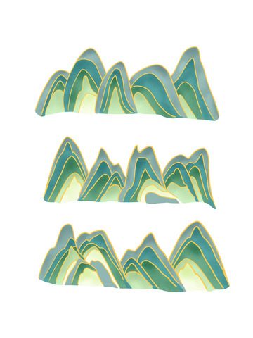 手绘国潮风线条山水山脉山峰插画元素