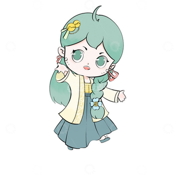 源文件下载【趣麦麦图】绿色清新宋朝女孩中国风汉服手绘图