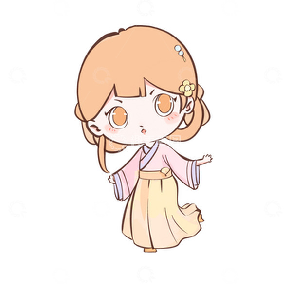 源文件下载【趣麦麦图】橘色可爱汉服女孩交领中国风手绘图