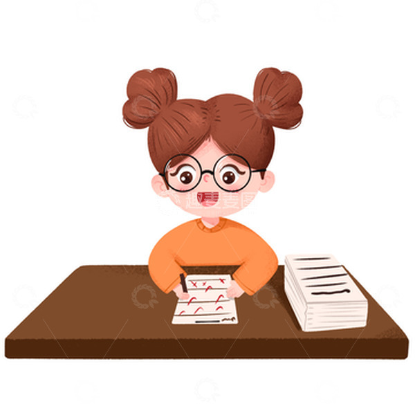 手绘老师认真批改试卷免抠元素.