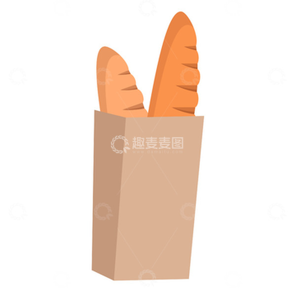 源文件下载【趣麦麦图】装在纸袋里的面包矢量元素