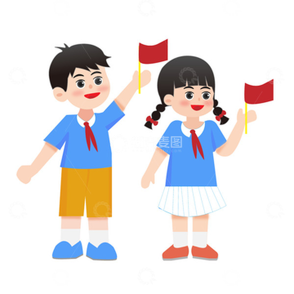 源文件下载【趣麦麦图】-蓝色清新学生喜迎国庆插画元素