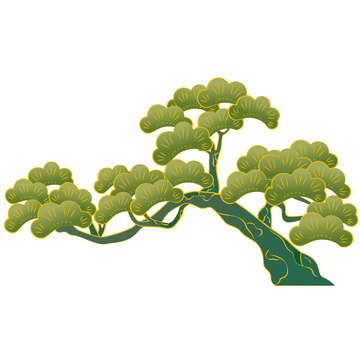 绿色手绘国潮矢量松树树木