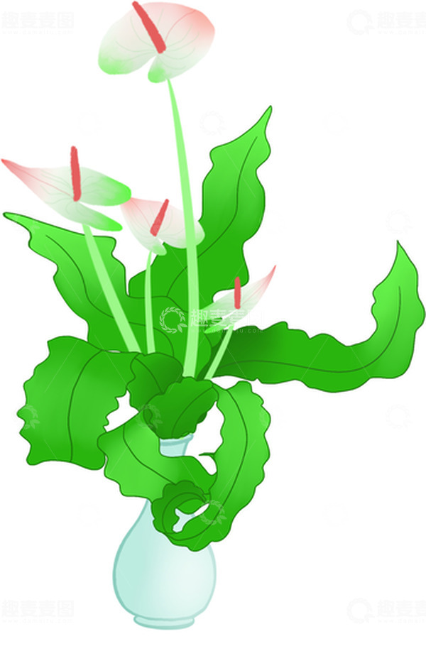 源文件下载【趣麦麦图】-绿色花草植物插花花瓶手绘