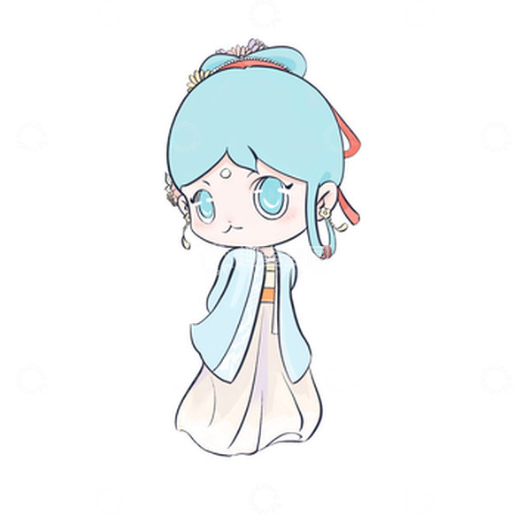 源文件下载【趣麦麦图】蓝色可爱中国风汉服女孩宋朝手绘图