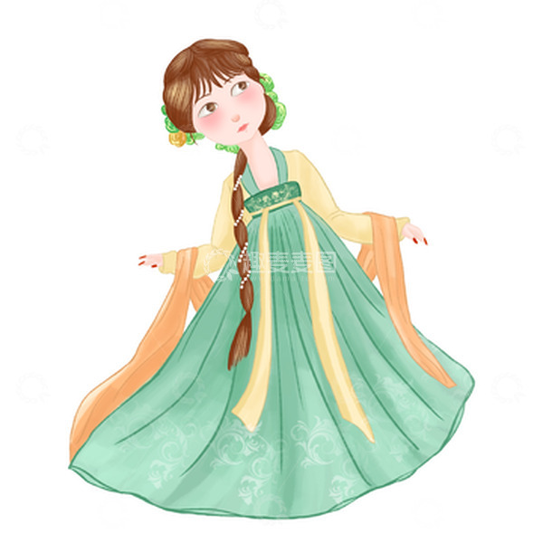源文件下载【趣麦麦图】绿色清新古风国潮汉服古装女孩手绘图