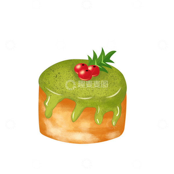 源文件下载【趣麦麦图】-绿色抹茶蛋糕甜点糕点手绘