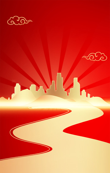 大气红色国庆金色建筑海报背景