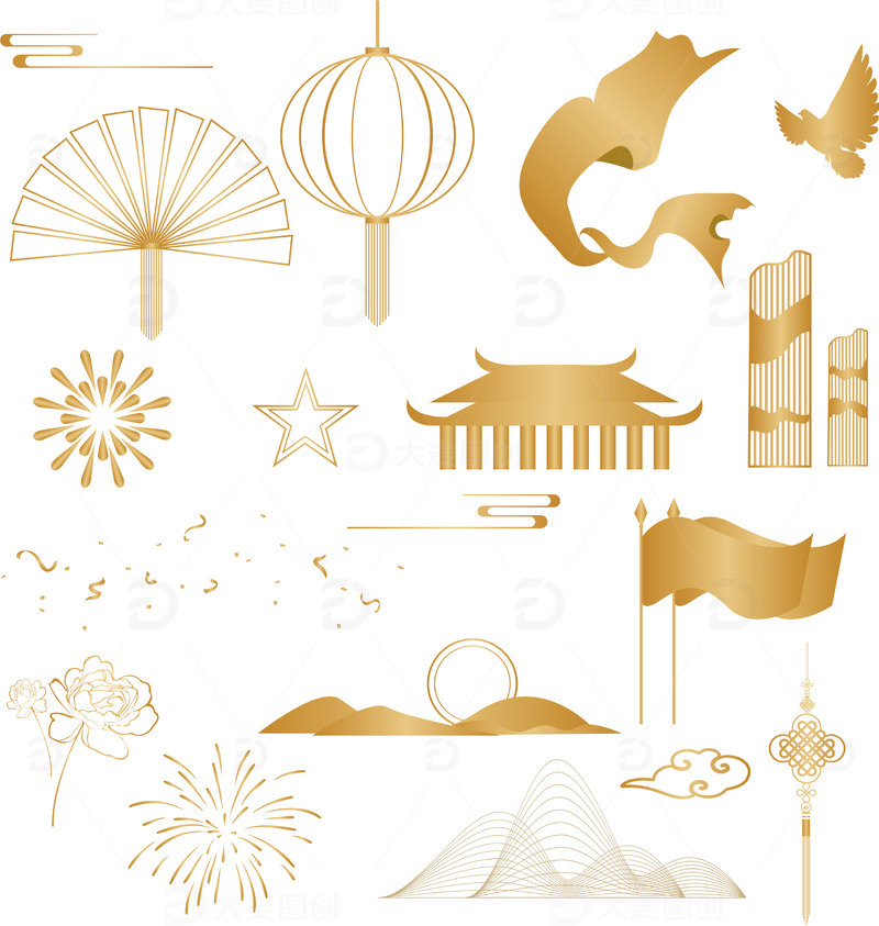 国庆金色鎏金烫金不规则线条