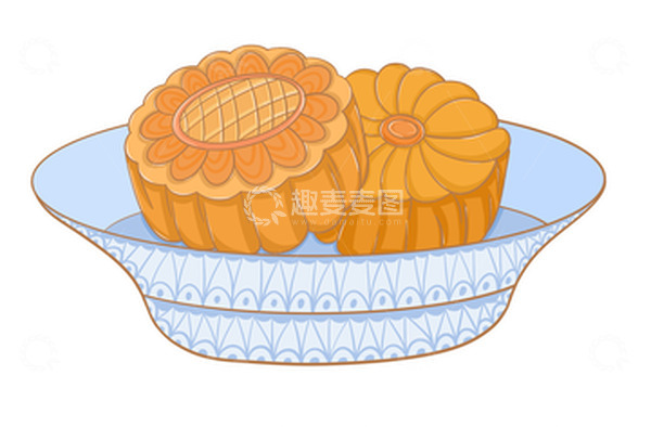 源文件下载【趣麦麦图】-黄色扁平一盘月饼手绘图