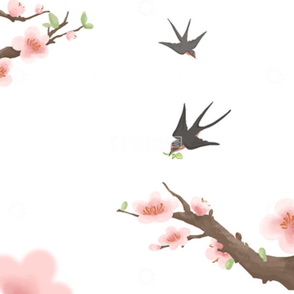 源文件下载【趣麦麦图】小清新桃花鲜花燕子卡通手绘图