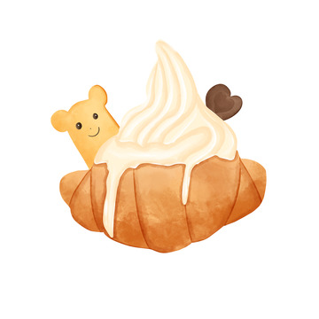 牛角面包冰淇淋水彩美食插画元素