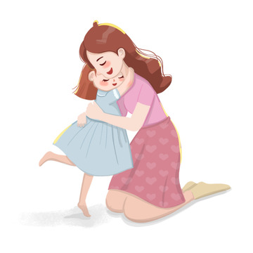 母女拥抱伟大的母爱卡通手绘图