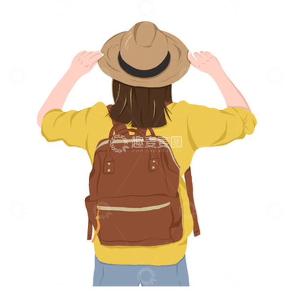 源文件下载【趣麦麦图】黄色清新手绘国庆出游人物背包背影