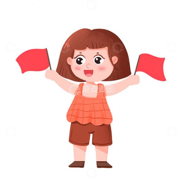 源文件下载【趣麦麦图】女孩拿着两个红旗庆祝国庆节